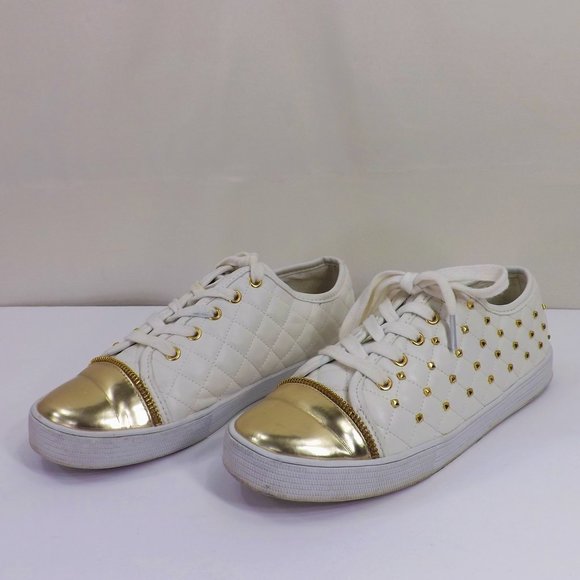 MICHAEL Michael Kors Melbourne Quilted Vegan Leather w Gold Bling Tennis Shoes 5 - Picture 5 of 12